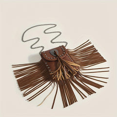 Fringe Crossbody Bag with Studs and Skull Decor