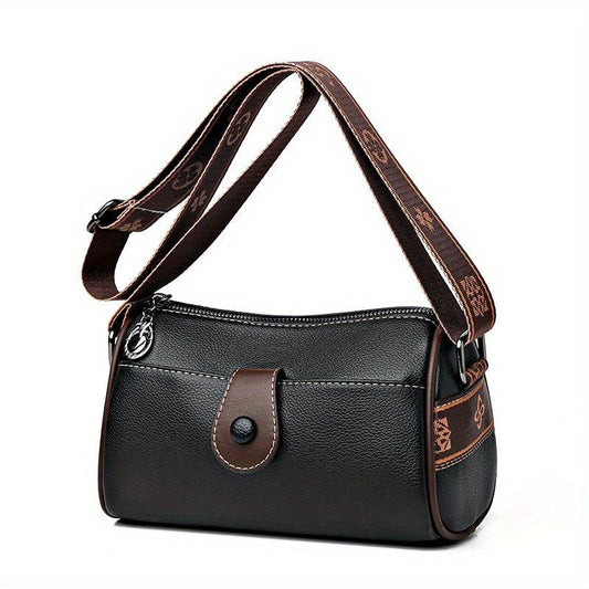 Vintage Colorblock Barrel Shoulder Bag Women's Crossbody Zipper Bag
