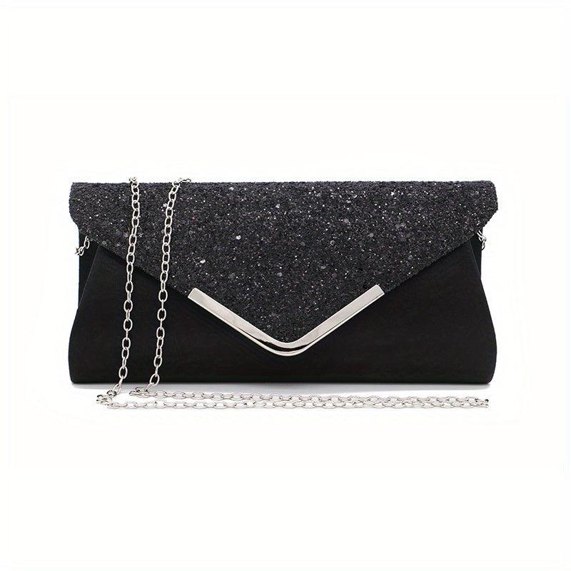 Sequins Flap Clutch Bag Evening Party Bag Metal Chain Crossbody Bag
