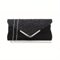 Sequins Flap Clutch Bag Evening Party Bag Metal Chain Crossbody Bag