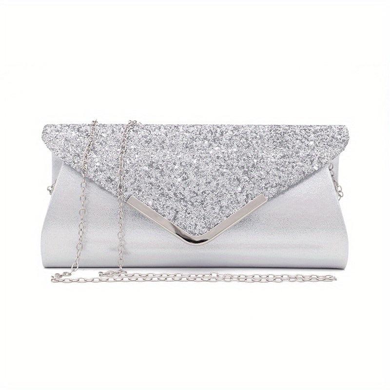 Sequins Flap Clutch Bag Evening Party Bag Metal Chain Crossbody Bag