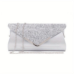 Sequins Flap Clutch Bag Evening Party Bag Metal Chain Crossbody Bag