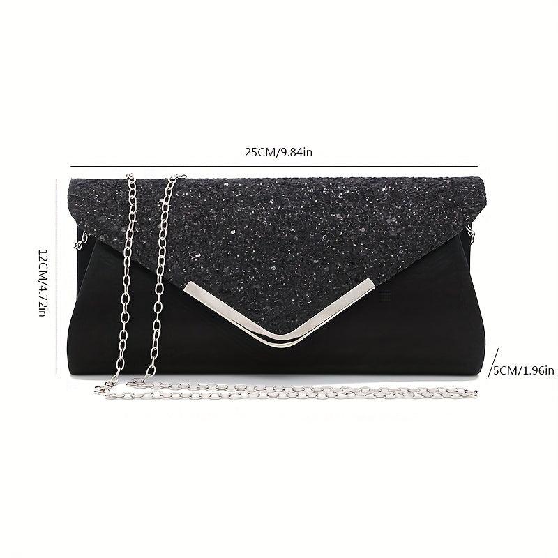 Sequins Flap Clutch Bag Evening Party Bag Metal Chain Crossbody Bag