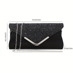 Sequins Flap Clutch Bag Evening Party Bag Metal Chain Crossbody Bag