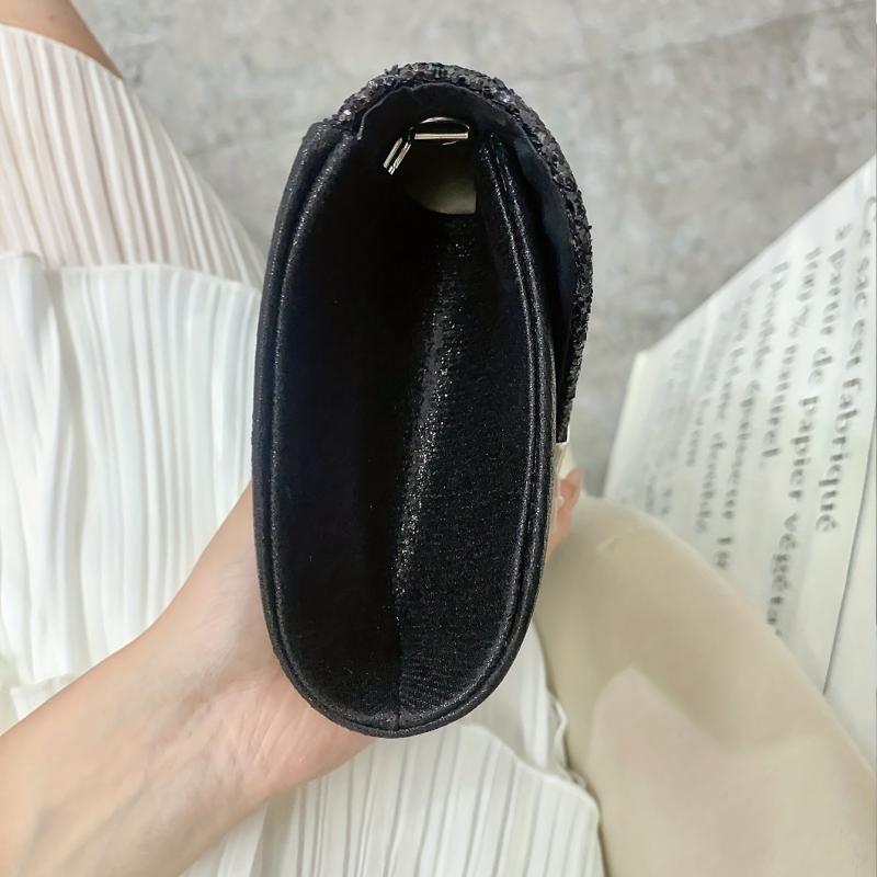 Sequins Flap Clutch Bag Evening Party Bag Metal Chain Crossbody Bag