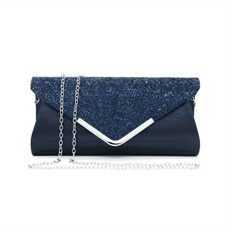 Sequins Flap Clutch Bag Evening Party Bag Metal Chain Crossbody Bag