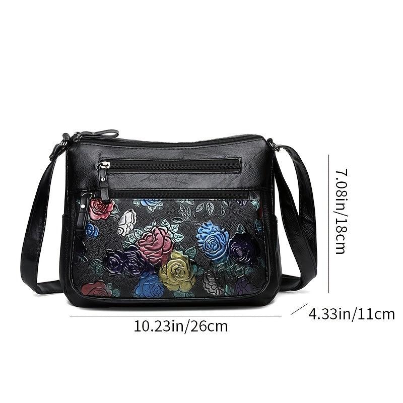 Floral Pattern Crossbody Bag Zipper Shoulder Bag Purse
