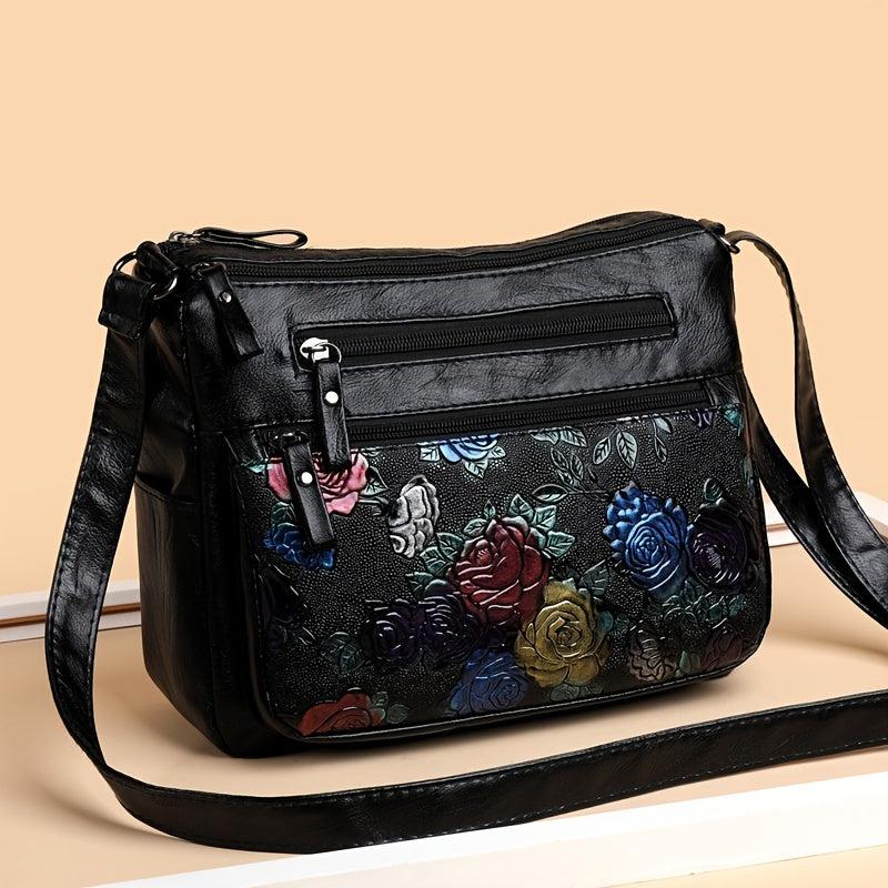 Floral Pattern Crossbody Bag Zipper Shoulder Bag Purse