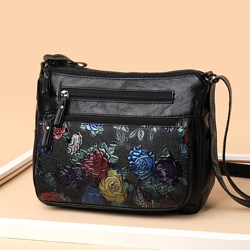 Floral Pattern Crossbody Bag Zipper Shoulder Bag Purse