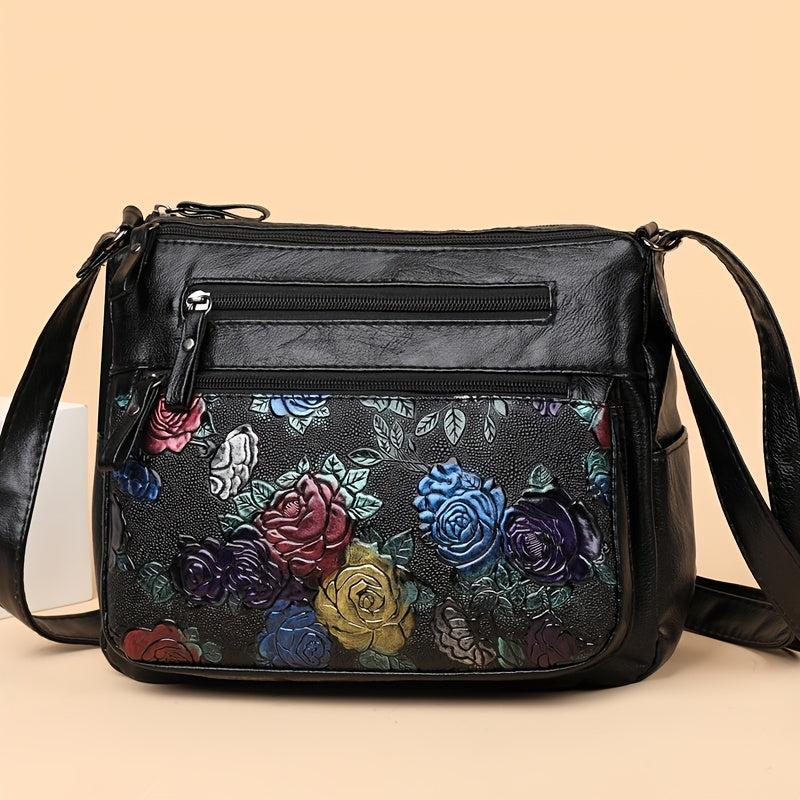 Floral Pattern Crossbody Bag Zipper Shoulder Bag Purse
