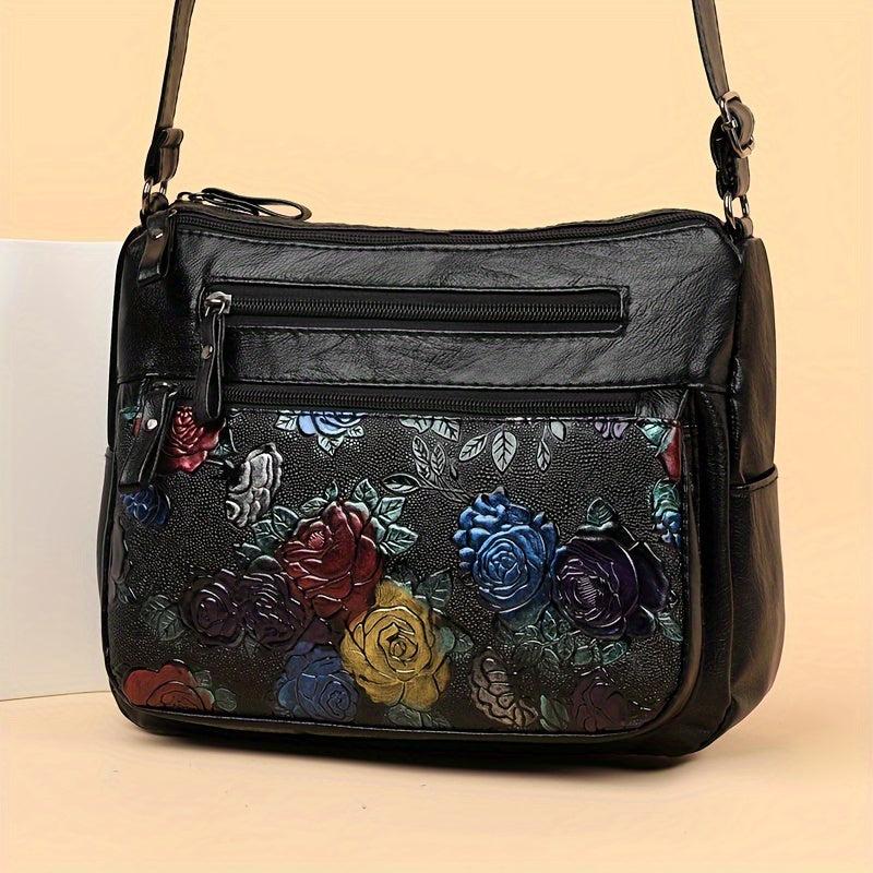 Floral Pattern Crossbody Bag Zipper Shoulder Bag Purse