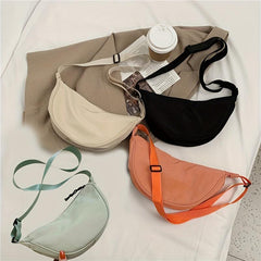 Solid Chest Bag Minimalist Crescent Zipper Crossbody Bag