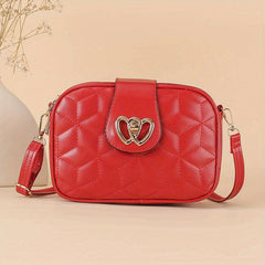 Argyle Quilted Crossbody Bag Heart Decor Shoulder Bag