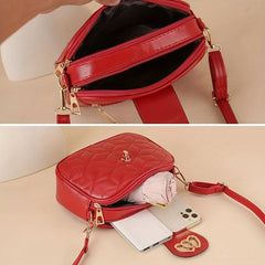 Argyle Quilted Crossbody Bag Heart Decor Shoulder Bag