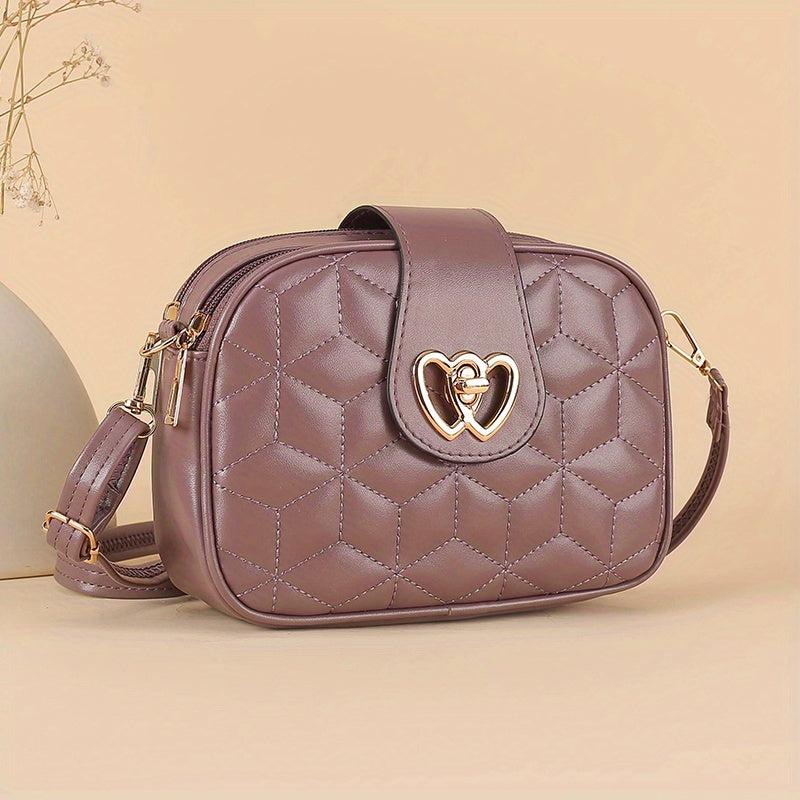 Argyle Quilted Crossbody Bag Heart Decor Shoulder Bag