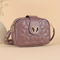 Argyle Quilted Crossbody Bag Heart Decor Shoulder Bag