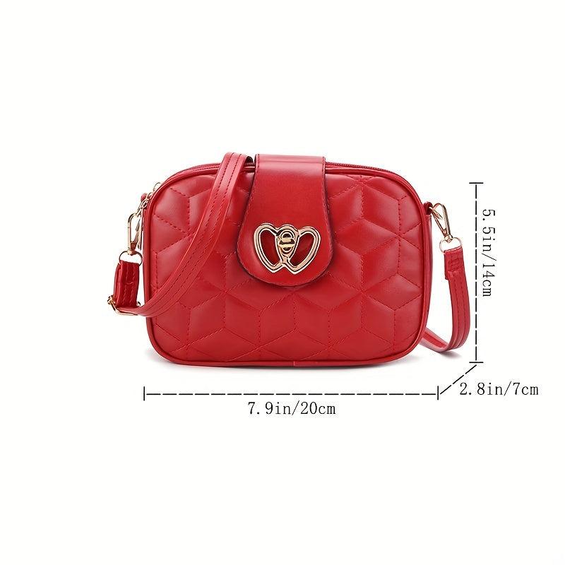 Argyle Quilted Crossbody Bag Heart Decor Shoulder Bag