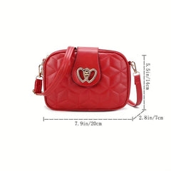 Argyle Quilted Crossbody Bag Heart Decor Shoulder Bag