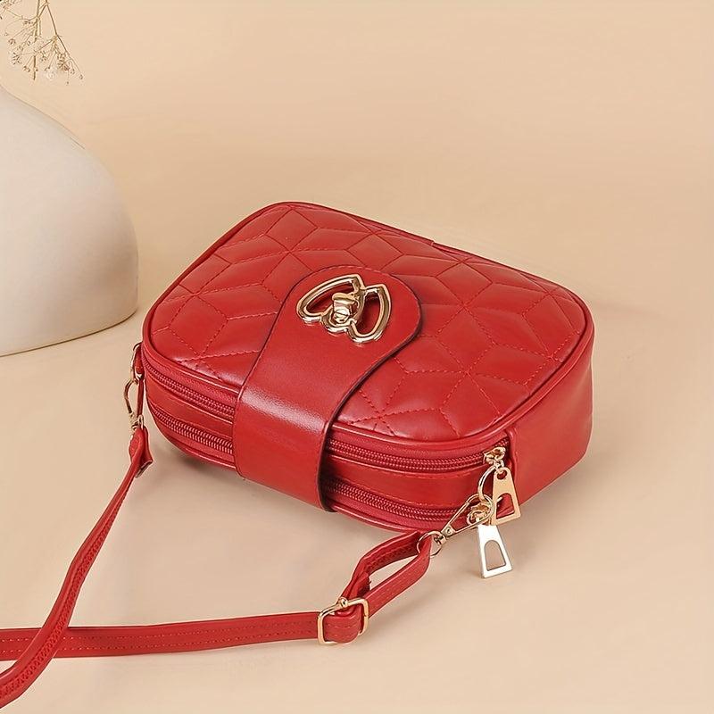 Argyle Quilted Crossbody Bag Heart Decor Shoulder Bag