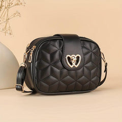 Argyle Quilted Crossbody Bag Heart Decor Shoulder Bag