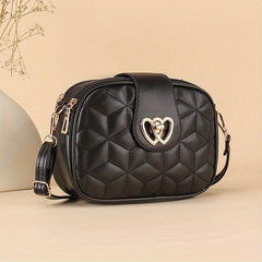Argyle Quilted Crossbody Bag Heart Decor Shoulder Bag