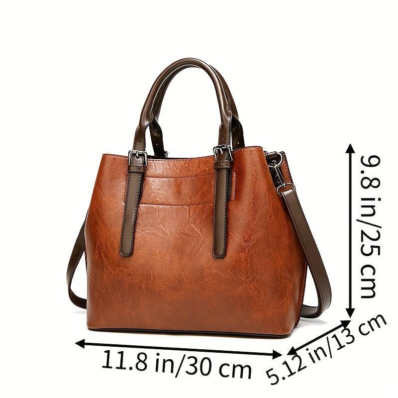 Retro Soft Leather Tote Bag Large Capacity Casual Ladies Shoulder Bag