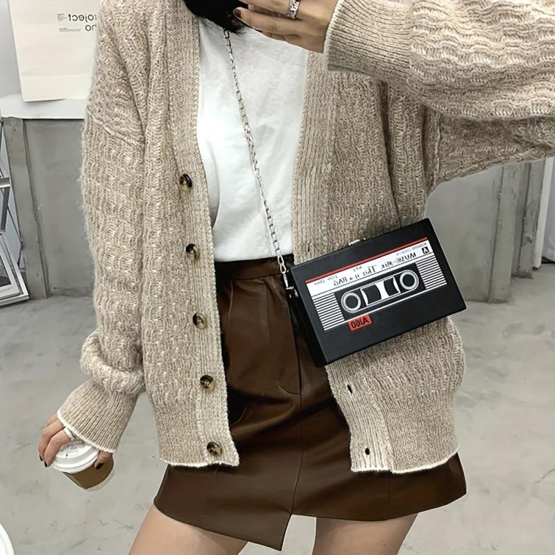 Tape Pattern Box Shoulder Bag Chain Bag Women's Square Bag