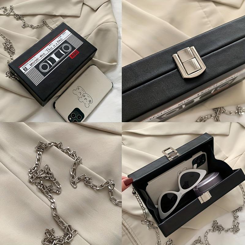 Tape Pattern Box Shoulder Bag Chain Bag Women's Square Bag