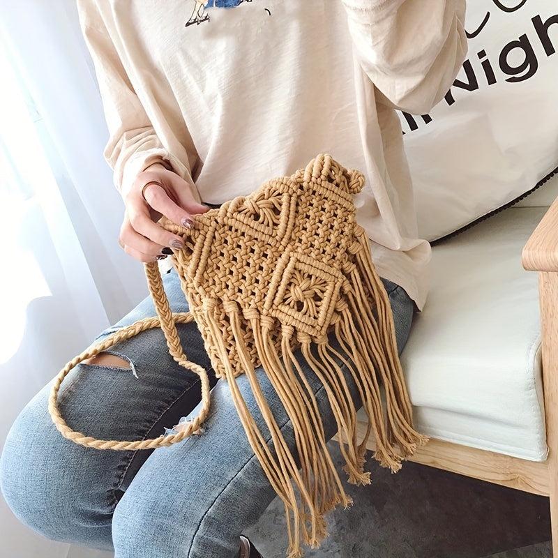 Argyle Crossbody Bag with Fringe Flap Purse