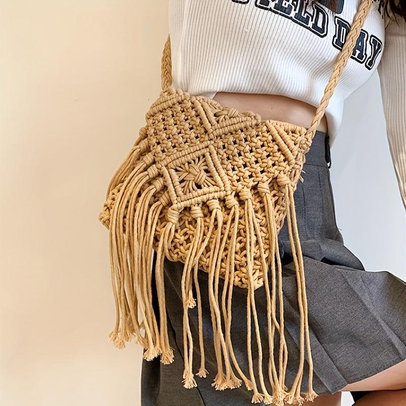 Argyle Crossbody Bag with Fringe Flap Purse