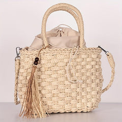 Straw Crossbody Bag Tassel Decor Beach Shoulder Bag