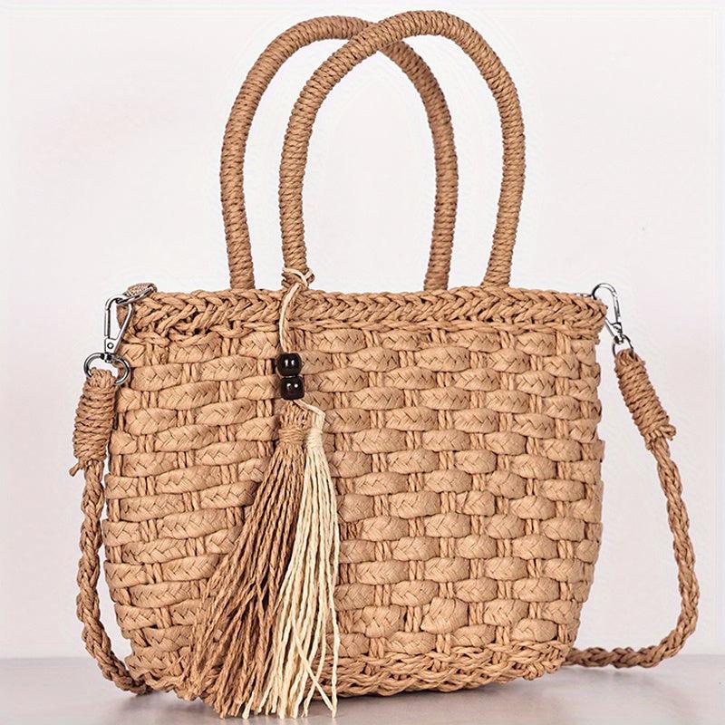 Straw Crossbody Bag Tassel Decor Beach Shoulder Bag
