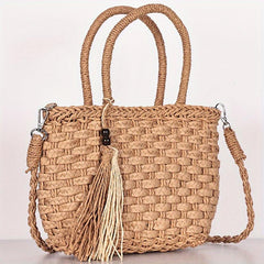 Straw Crossbody Bag Tassel Decor Beach Shoulder Bag