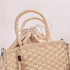 Straw Crossbody Bag Tassel Decor Beach Shoulder Bag