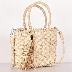 Straw Crossbody Bag Tassel Decor Beach Shoulder Bag