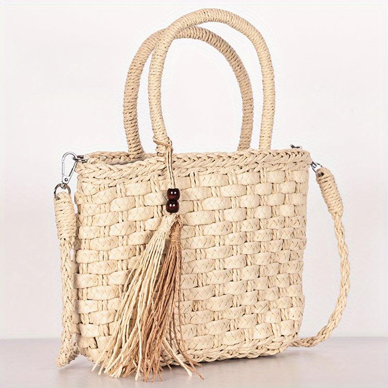 Straw Crossbody Bag Tassel Decor Beach Shoulder Bag