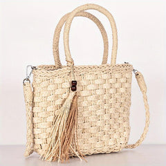 Straw Crossbody Bag Tassel Decor Beach Shoulder Bag