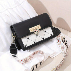 Love Embroidered Shoulder Bag Colorblock Crossbody Wide Strap