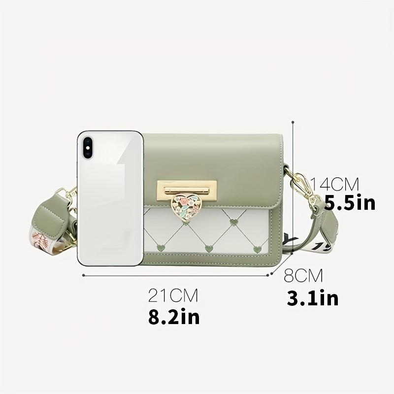 Love Embroidered Shoulder Bag Colorblock Crossbody Wide Strap