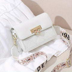Love Embroidered Shoulder Bag Colorblock Crossbody Wide Strap