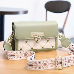 Love Embroidered Shoulder Bag Colorblock Crossbody Wide Strap