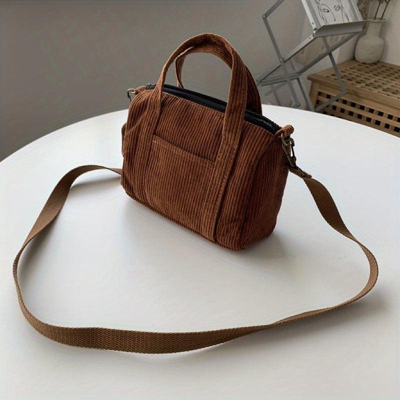 Corduroy Crossbody Bag Mini Handbag Casual Travel Shoulder Bag