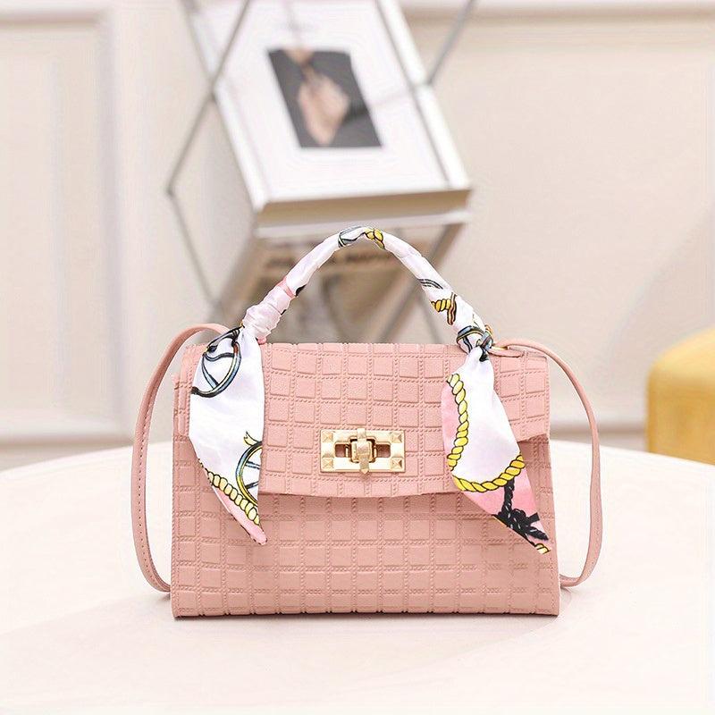 Mini Scarf Handle 3D Plaid Satchel Crossbody Handbag