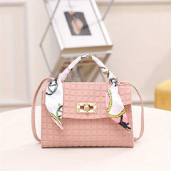 Mini Scarf Handle 3D Plaid Satchel Crossbody Handbag