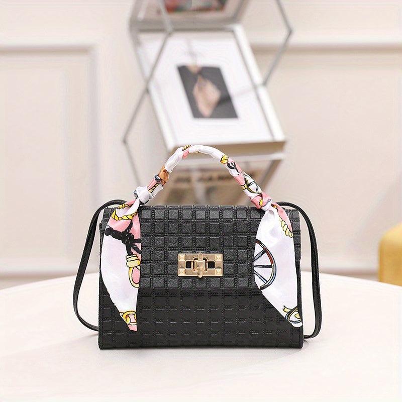 Mini Scarf Handle 3D Plaid Satchel Crossbody Handbag