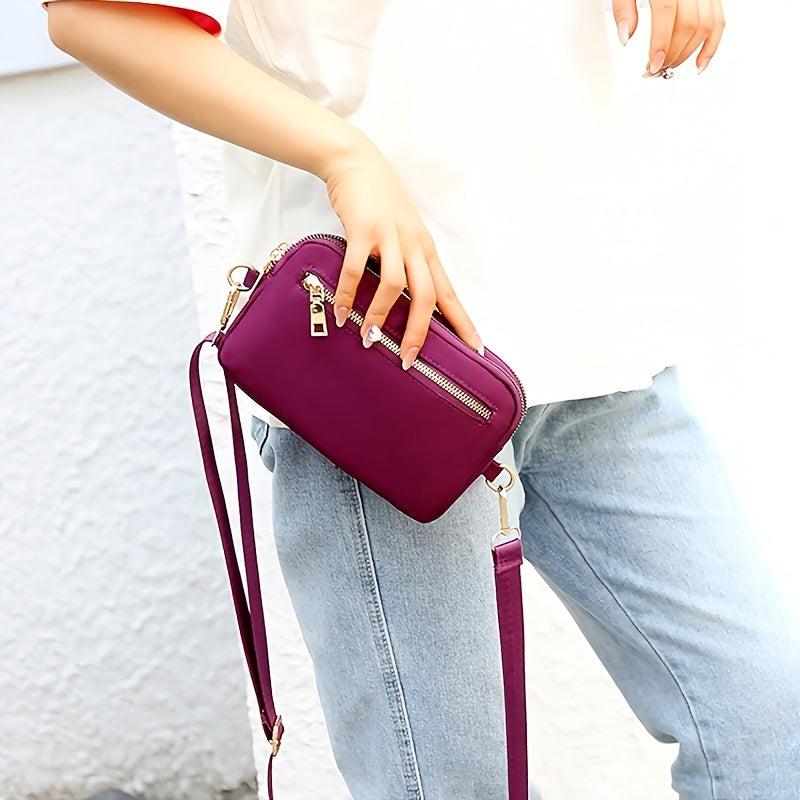 Nylon Small Square Satchel Bag for Women, Shoulder Zipper Phone Purse