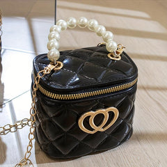 Embossed Heart Shoulder Bag with Faux Pearl Handle
