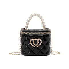 Embossed Heart Shoulder Bag with Faux Pearl Handle