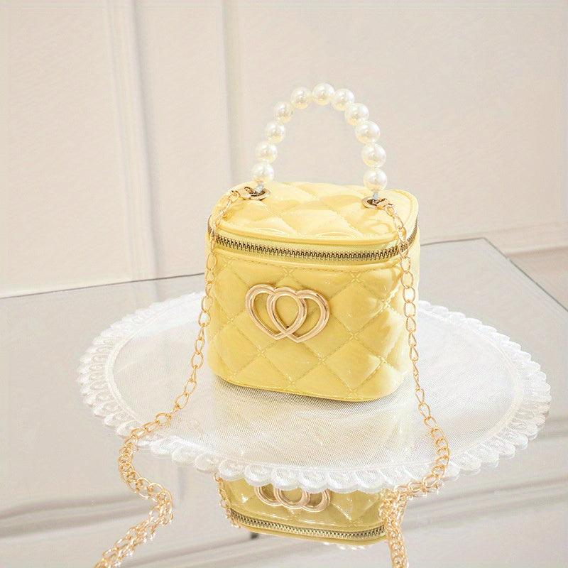 Embossed Heart Shoulder Bag with Faux Pearl Handle