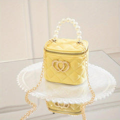 Embossed Heart Shoulder Bag with Faux Pearl Handle